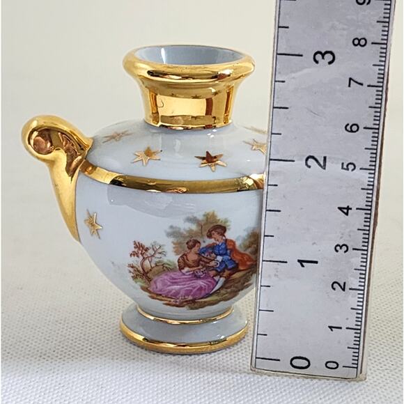SMALL DECORATIVE VASE-LIMOGES-FRANCE-Porcelain-White-Gold Trim-Couple Image-Sml - Picture 10 of 11